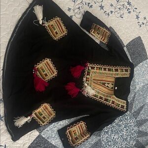 Embroidered Black Tunic with Colorful Accents